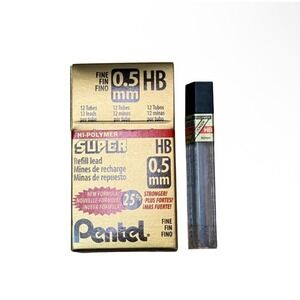 Pentel Super Hi-Polymer .5mm Ultra Fine Refill‎ Lead Tubes C505-HB 12 Tubes Vtg